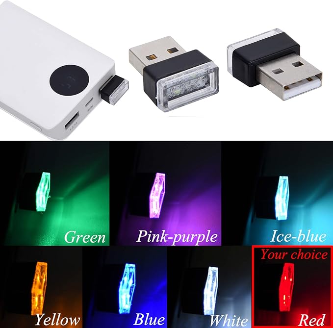 Febrytold 4Pcs Red USB Car Interior Atmosphere Lamps, Universal Mini Led USB Lights for Car Decoration, Lighting