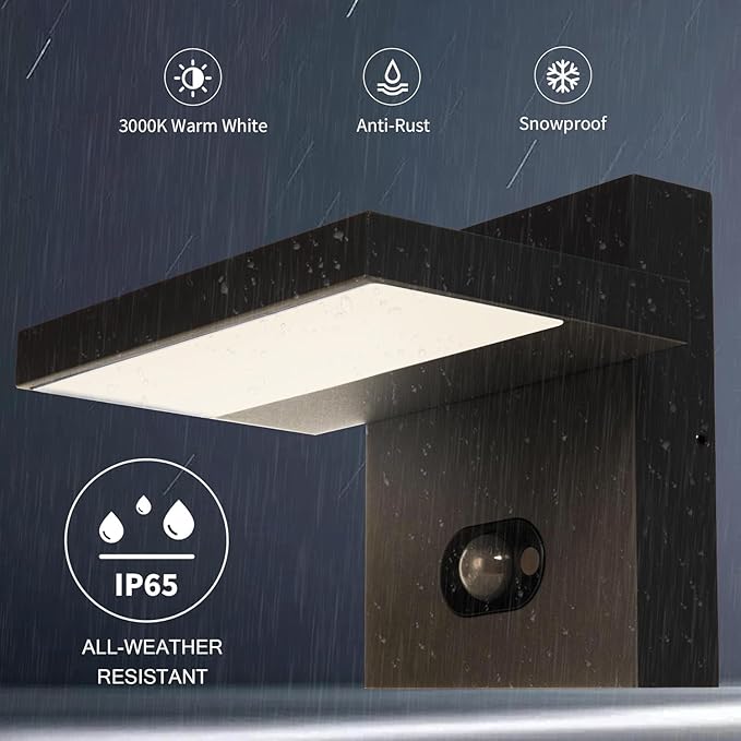 Solar Outdoor Wall Sconce Motion Sensor Wall Light IP65 Waterproof Aluminum Porch Light for Garage Porch Entrance Patio Lighting