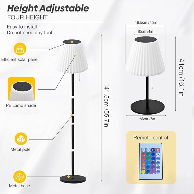LED Outdoor Floor lamp, Solar Powered Lamp with RGB & White Light, Remote Control, Detachable Design for Desk Use, USB Rechargeable, IP65