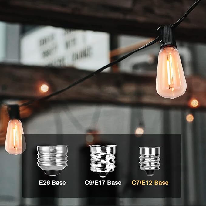 Edison LED Light Bulbs,10 Pack ST38 Clear Replacement Bulbs Fits C7 E12 Screw Base Light,Vintage 0.6W Dimmable Waterproof Bulbs for Indoor Outdoor Patio String Lights