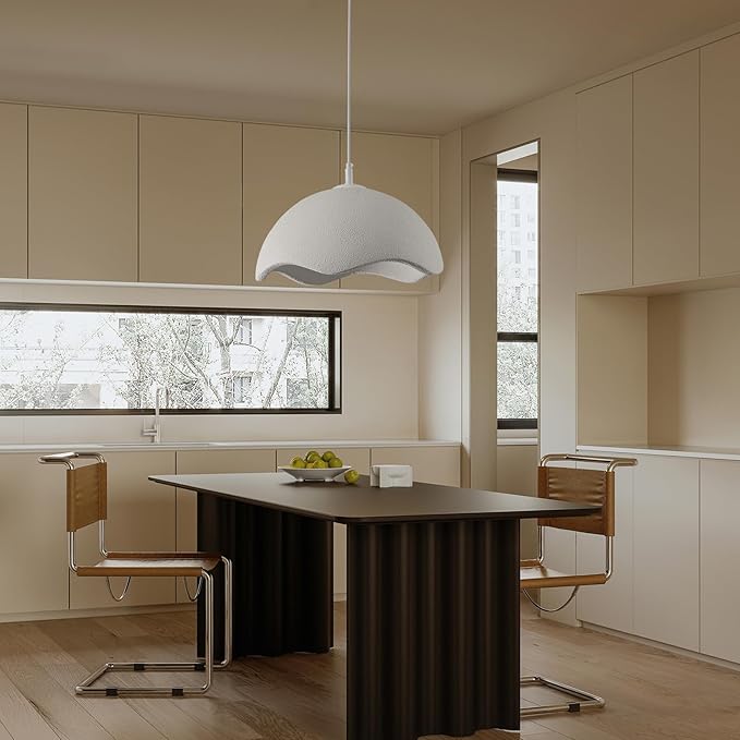JAYMP 15.7" Modern Pendant Light for Dining Room Kitchen Island Light Hanging Lamp E26 Base Japanese Wabi-Sabi Style Bird Nest Shape Lighting Fixture, 1 Pack (Matte White,D Shape, 40cm/15.7inch)