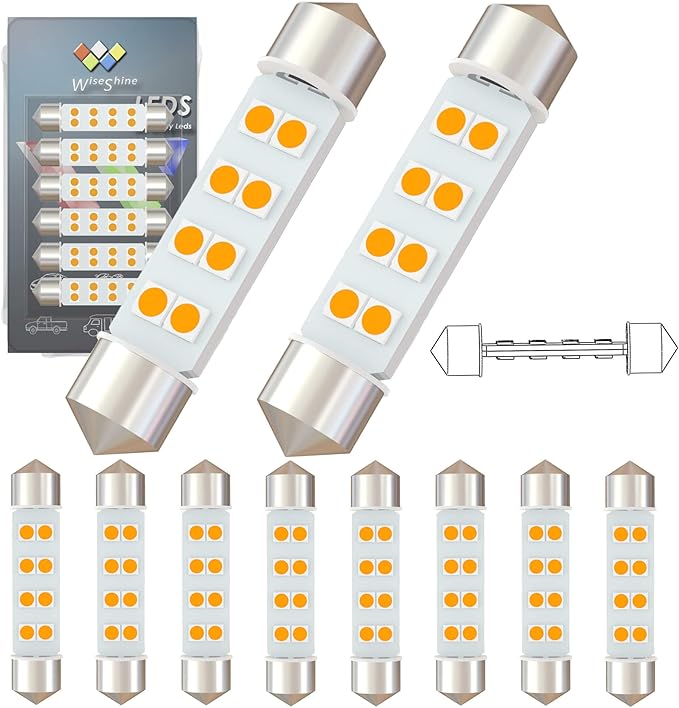 360 deg DC 24V 44mm 578 LED Festoon Bulb 211-2 212-2 569 6413 LED Bulbs Gold Amber for Truck Interior Dome Door Trunk Lights (Pack 10)