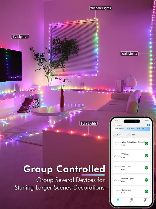 BrizLabs Smart Fairy String Lights, 66ft 200 LED WiFi Easter Fairy Lights App Control, Dimmable Pastel Light Rainbow Christmas Lighting, Music Sync RGB Xmas Lighting Work with Alexa & Google Home