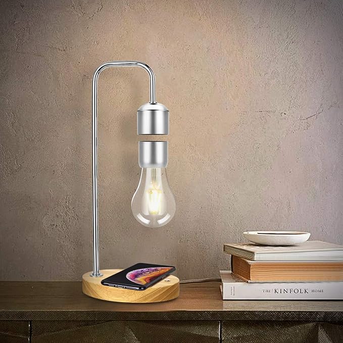 VGAzer Magnetic Levitating Floating LED Light Bulb with Wireless Charger Levitating Lamp (‎Silver)