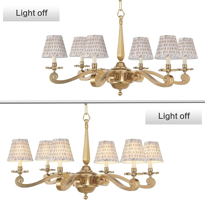 Chandelier Shades Set Of 6,Mini Lamp Shade 3" Top x 5.5" Bottom x 4.7" Slant ,Small Lamp Shades Clip On Bulb,Pleated Chandelier Lamp Shades,Fabric Lampshades That Attach To The Bulb(Brown Floral)