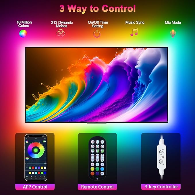 Daymeet TV Led Backlight 13.1ft for 45-60 inch Backlight, RGB Music Sync Led Lights for TV with Remote, Bluetooth APP Control USB Powered Strip Lights for Christmas Decor
