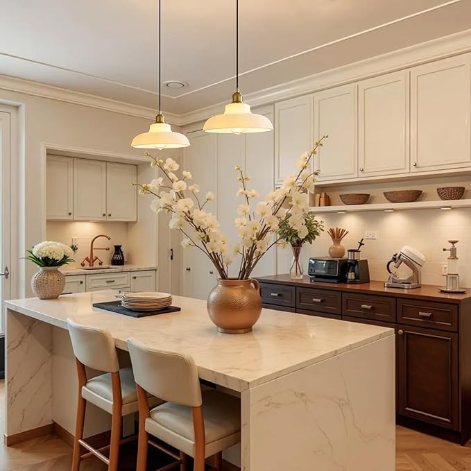 Plug in Pendant Light: Hanging Light Plug in Milk Glass Hanging Lamp, Pendant Lighting for Kitchen Island, Bedroom, Dining Room, Living Room, No Bulb