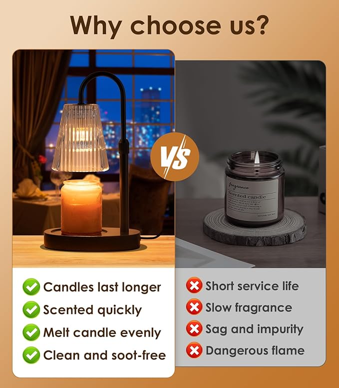 Candle Warmer Lamp - Electric Candle Lamps Warmer with Dimmer Adjustable Height Timer Lamp Candles Warmers Glass Vintage Nightstand Lamp Sets with 2 Bulbs（Grey）