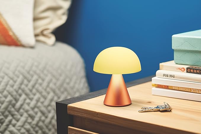 Lexon Mina M Mushroom Lamp - Portable Bedside Light for Bedrooms, Kids & Nursery - 9 LED Color Rechargeable Table Lamp with 24h Light & Dimmer, Medium - Orange