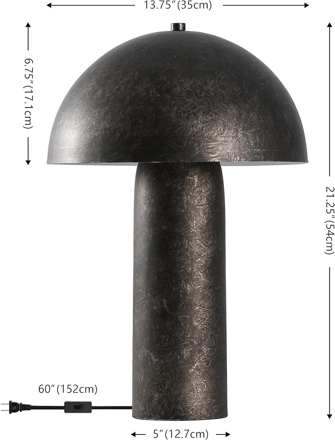 SAFAVIEH Lighting Collection Industrial Kenny Antique Black 21-inch Mushroom Table Lamp for Bedroom, Living Room, Home Office, Desk, Nightstand (LED Bulb Included)