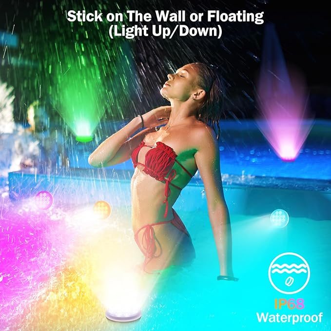 Upgraded Ultra-High Brightness Pool Lights, Rechargeable Submersible LED Lights with Remote, IP68 Waterproof 22 Colors Changing Hot Tub Light with 2600mAh Magnet for Inground Pools, Hot tubs 1 PACK