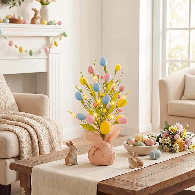 XmasExp Easter Decorations 18inch Easter Tree with Eggs & LED Lights Easter Egg Tree for Indoor Perfect Easter Table Decorations & Holiday Party Decor