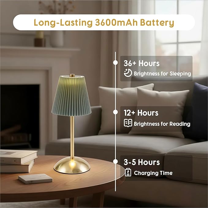2-Pack Battery Powered Table Lamps Rechargeable, 3CCT & Stepless Dimming, LED Cordless Touch Lamp for Indoor Outdoor Placement on Nightstand Desk Patio, 4.5" W x 11.5" H (Moss Green)