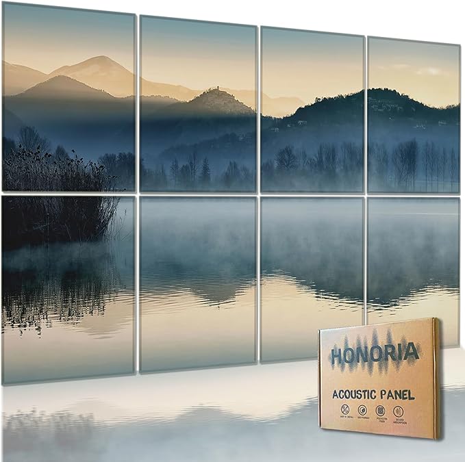 HONORIA 8 Pack Art Acoustic Panels 48X32Inches Sound Absorbing Panels,Self-adhesive Soundproof Wall Panels,Decorative Acoustical Wall Panels,Acoustic Treatment for Home Office&Recording Studio