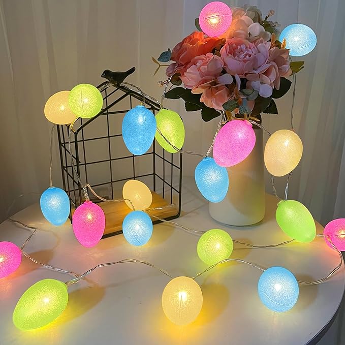 Timer - 2 Pack Easter Lights Easter Decorations, Total 20FT 40LED Easter Egg Light Colorful Waterproof Easter Lights Battery Operated for Indoor Outdoor Home Holiday Hunt Decor, Each 10FT 20LED