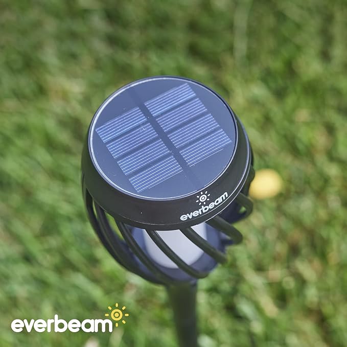 Everbeam P2 Solar Flickering Flame Torch Light - Automatic IP65 Waterproof Solar Tiki Lights with A Stunning Realistic Flame & Distinctive Lampshade - Quick No Tool Installation - 1 Pack