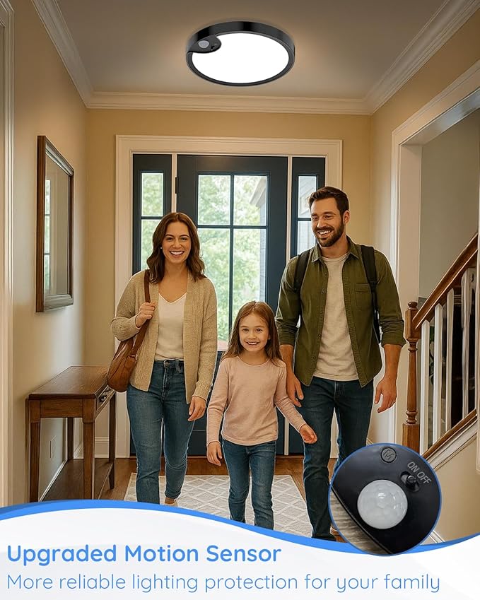 TOOWELL Waterproof Shower Light Indoor - Rechargeable Motion Sensor Ceiling Light, 3CCT Closet Light Battery Operated, Wireless Overhead Sensor Light for Shower Closet Pantry Hallway