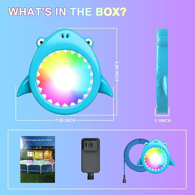Led Pool Lights for Inground Pools Smart RGB Dimmable Underwater Submersible Lights with APP Control, IP68 Waterproof 12V for Swimming Pool Spa Light, Hot Tub - Shark,26.2ft Cable