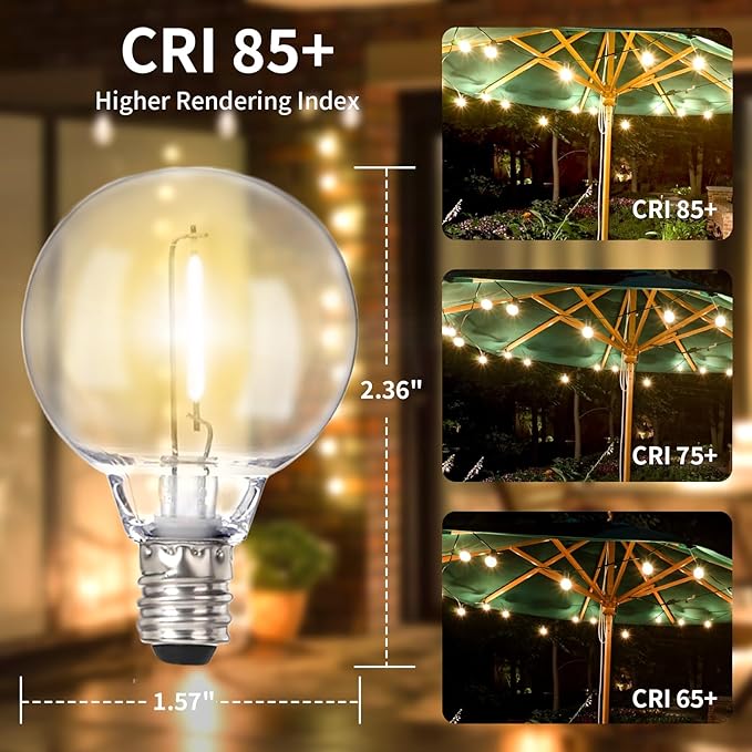 15pack G40 LED Replacement Light Bulbs120V 0.6 Watt E12 Screw Base Shatterproof Globe Bulbs for Outdoor String Lights Dimmable Edison Light Bulbs for Patio Decor, 2700K Warm White