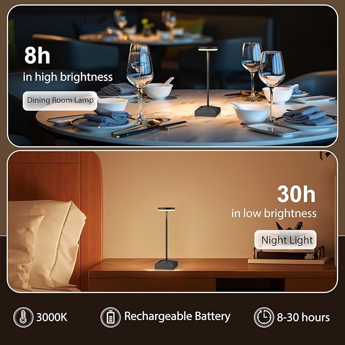 3 Pack 7.67in Black Small Cordless Table Lamps Rechargeable, Battery Operated Mini Lamp, Small Lamp Touch Portable Table Lights, LED Night Light for Bedside/Dining/Bar/Outdoor (Black-C)