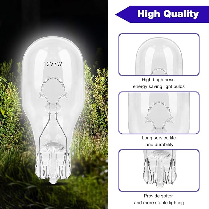 20 Pcs-7w 12v Low Voltage Landscape Light Bulbs, T5 Low Watt Incandescent Lights Replacement Deck Lights Bulb, 7 Watt Light Bulbs for Home Cabinet Automotive Outdoor Garden Deck Yard