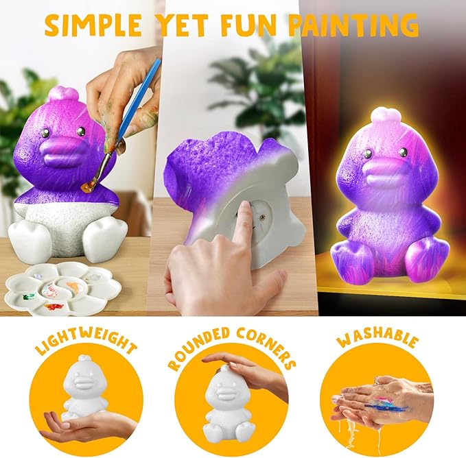Goody King Paint Your Own Duck Lamp Kit, DIY Duck Night Light, Arts & Crafts for Kids Ages 8-12, Painting Kit for Kids, Art Supplies Birthday Party Holiday Gift for Teens Girls Boys Age 3 4 5 6 7 8+