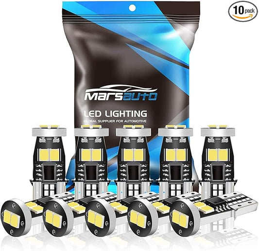 Marsauto 194 LED Bulbs T10 168 192 2825 W5W Replacement Bulbs for Interior Dome Map License Plate Lights Door Courtesy Trunk Lamp 480LM 6000K Xenon White（Pack of 10）