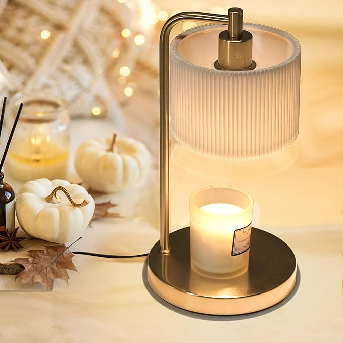 Candle Warmer Lamp with Timer, Dimmable Candle Wax Warmer Electric Candle Lamp for Scented Candles with Bulbs, Christmas Gifts House Warming Gifts Home Decor (Gold)