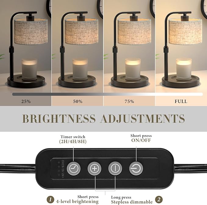 Black Candle Warmer Lamp with Timer Dimmer, Height Adjustable Electric Candle Warmer Wax Heater with 2 Bulbs, Birthday Gifts for Women Her, Mom, House Warming Gifts New Home