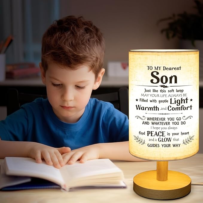 Gifts for Son from Mom Dad, Son Birthday Gifts Fabric Lamp,Birthday Gifts for Son Table Lamp with Wooden Stand Unique Son Gifts