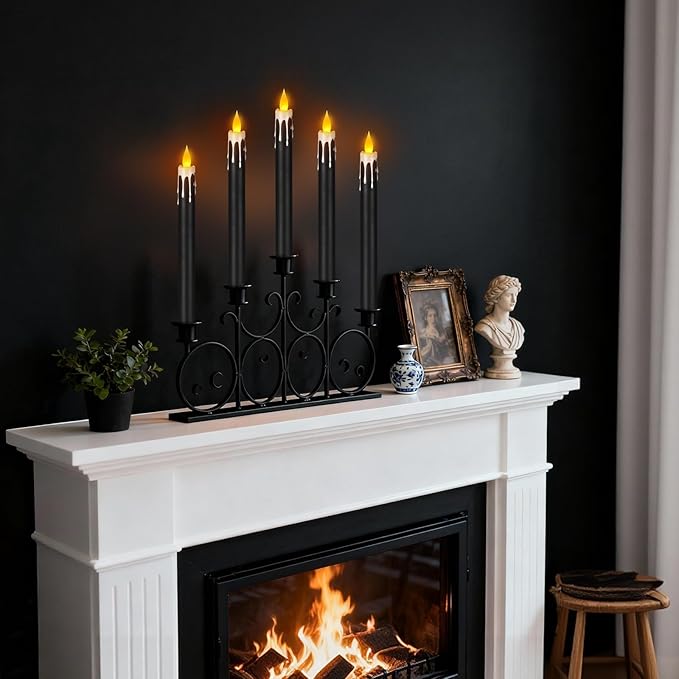 Flameless Taper Candles 10.6" Dripless Battery Operated Taper Candles Included Remote Timer 400+ Hours by 2AA Batteries for Halloween Christmas Wedding (Black+White, 24 Pack)