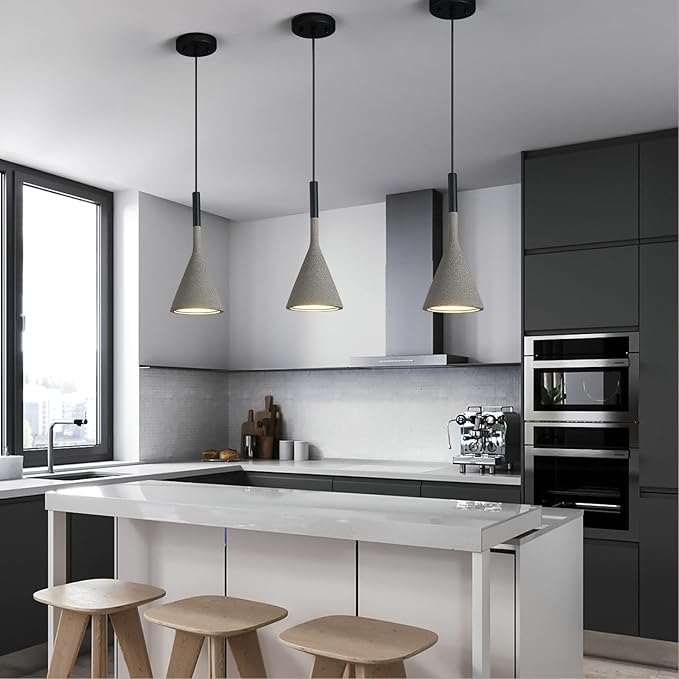 Farmhouse Black Pendant Light Fixtures 1-Light Concrete Industrial Kitchen Island Pendant Lighting for Dining Room Bedroom Hallway Pendant Ceiling Lamp