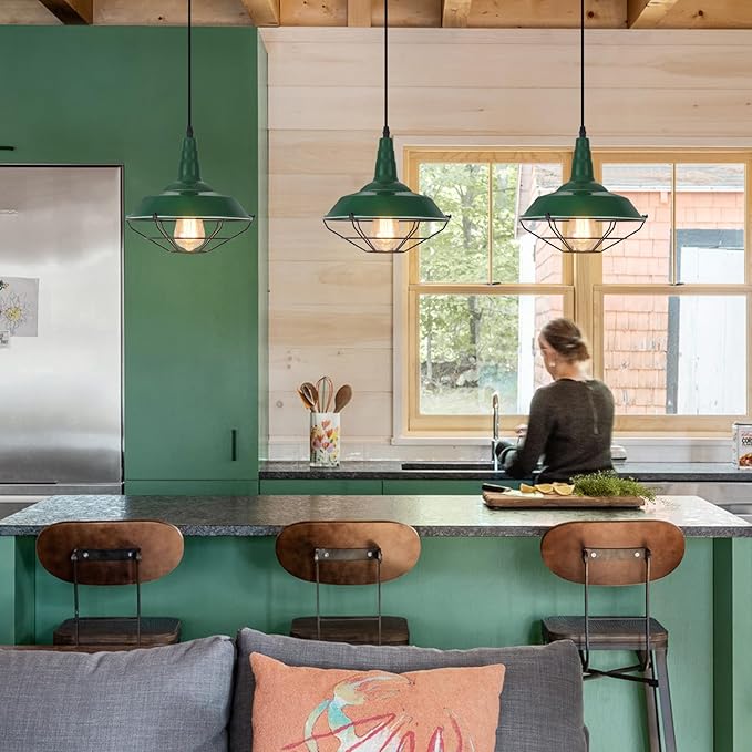 Farmhouse Green Pendant Light, 3 Packs 10.5 inch, Modern Pendant Lighting, Kitchen Pendant Lights, Industrial Pendant Light, Pendant Lights Kitchen Island for Bedroom, Living Room, Bar
