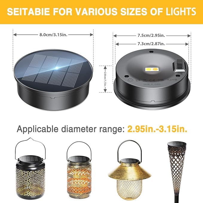 KOOPER Solar Light Replacement Top, 3.15 inch Replacement Solar Light Tops with Warm/White LED 2 Pack