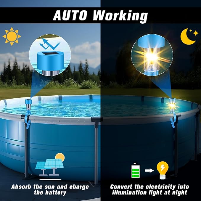 12 Pcs Pool Waterproof Solar Lights for Above Ground Pools Solar Pool Side LED Lights Frame Pool Decoration at Night for Swimming Pool Trampoline Outdoor Decor (Colorful Lights)