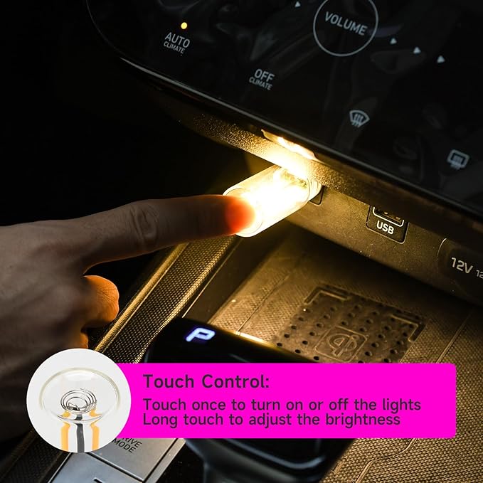 2Pcs USB Retro Car Lamp, Dimmable Touch-Control LED Car Interior Atmosphere Lights, USB Powered Night Lamps, Mini Glass Bottle Night Light Touch Control Vehicle Interior Decor Retro Lamp (Purple)