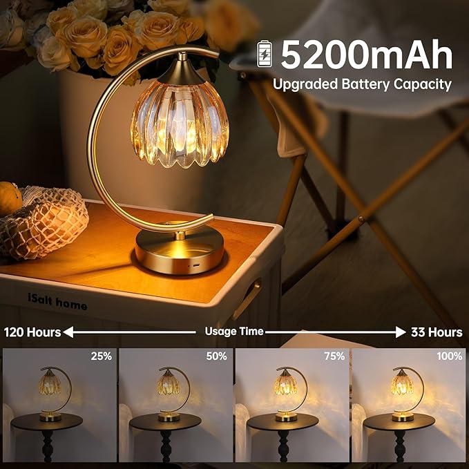 Set of 2 Tulip Table Lamp, 5200mAh Cordless Touch Control Table Lamp with 3 Color Temps & Stepless Dimming, Rechargeable Battery Table Lamp for Living Room, Bedroom, Shelf (Amber Tulip)