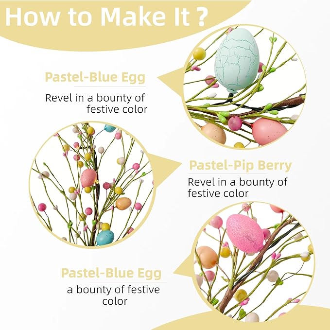 6 Foot Easter Egg Garland-Easter Garland with Lights Colorful Berry Battery Operated Auto Timer for Spring Summer Holiday Party Office Decoration