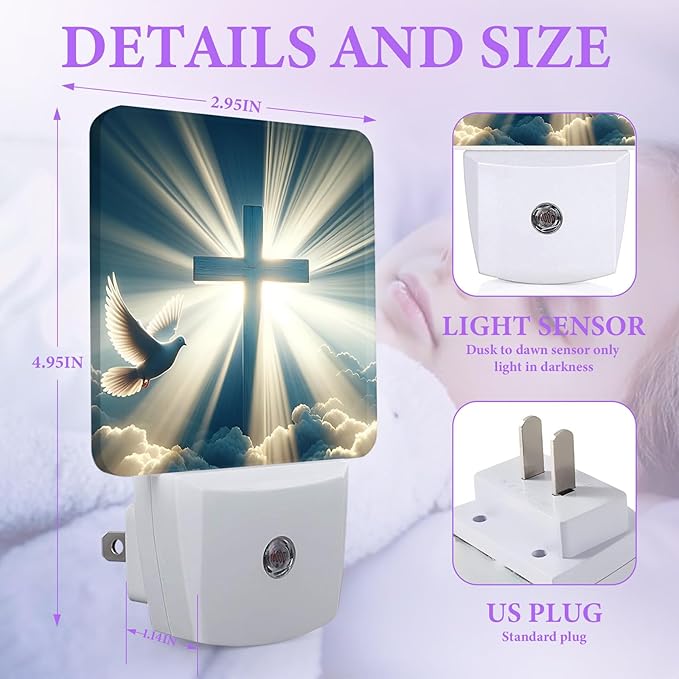 Cross Heaven Night Light,Plug-in Night Lights with Dusk-to-Dawn Sensor for Bedroom,Bathroom and Living Room Sleep Friendly lamp 0.5w