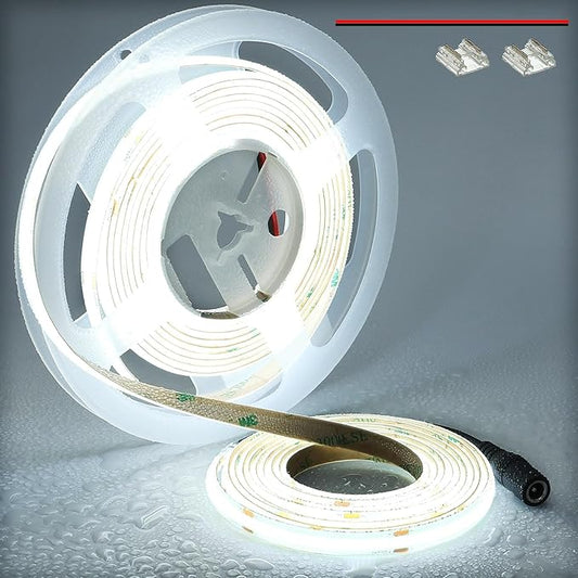 TOPAI 24V COB LED Strip Light Cool White 6000K Waterproof IP65 Super Bright CRI 90+ 4000lm Dotless High Density 480LEDs/M 16.4FT Cuttable Flexible LED Tape Light for Cabinet Home DIY Lighting Projects