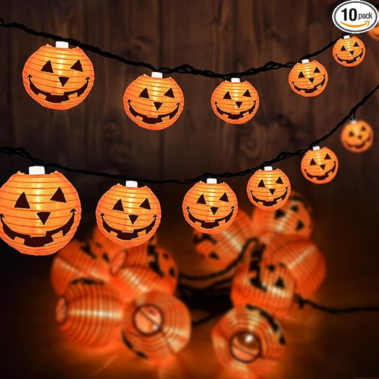 8.5FT Halloween Jack-O'-Lantern String Lights with 10 Orange Pumpkin Bulbs, Black Wire Hanging Lights for Outdoor and Indoor Halloween Party Decor
