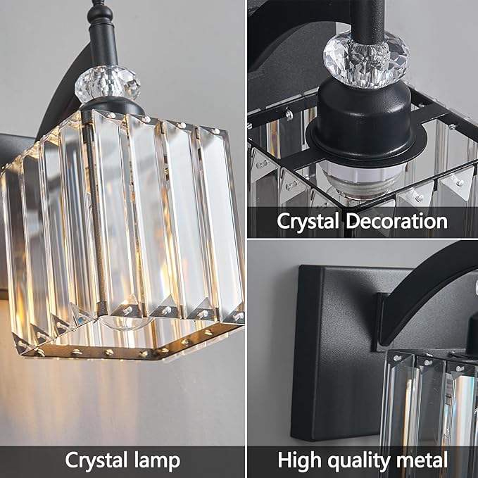 Crystal Vanity Lights - Black 4 Light Modern Bathroom Vanity Light Fixtures Over Mirror