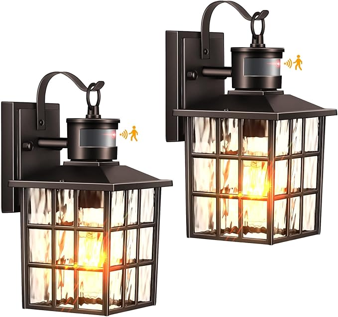 VIANIS 2 Pack Motion Sensor Outdoor Lights for House, Oil Rubbed Bronze Farmhouse Outdoor Porch Lights Wall Mount, 100% Aluminum Exterior Sconce Lights for Coach, Outdoor Garage Lighting Fixtures