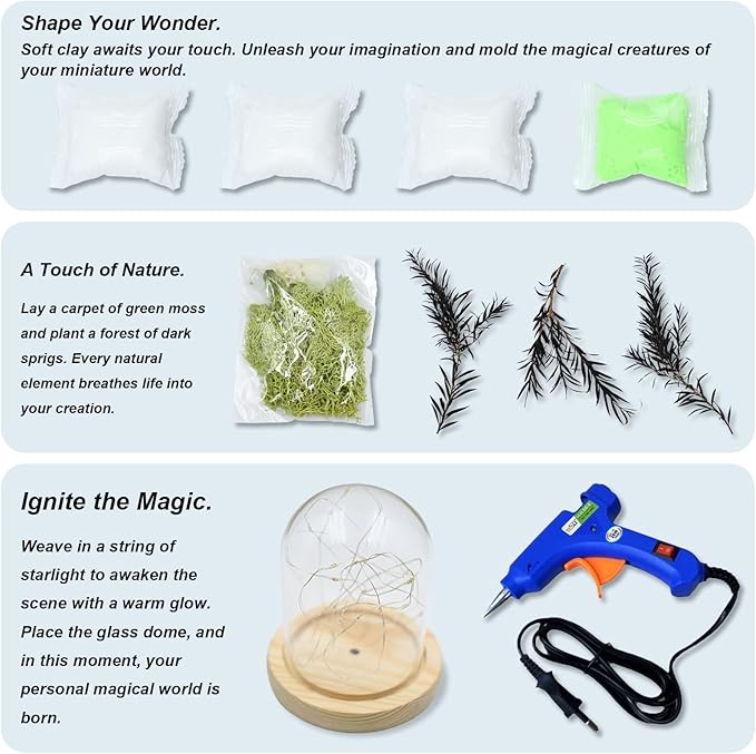 DIY Mushroom Lamp Kit – Handmade Mushroom Night Light with Glass Dome, Terrarium-Style Jungle Atmosphere Night Light with Faux Moss & Wooden Base for Bedroom, Home Decor, Gifts for Women & Kids