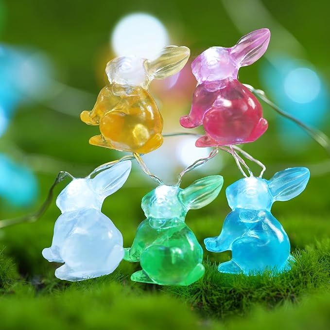 KAiSnova Easter Decorations Lights String 10ft 30 LEDs Bunny Light Easter String Lights Battery Operated with Remote 3D Rabbit Shaped Bunny Decor for Indoor Outdoor Home Party Bedroom