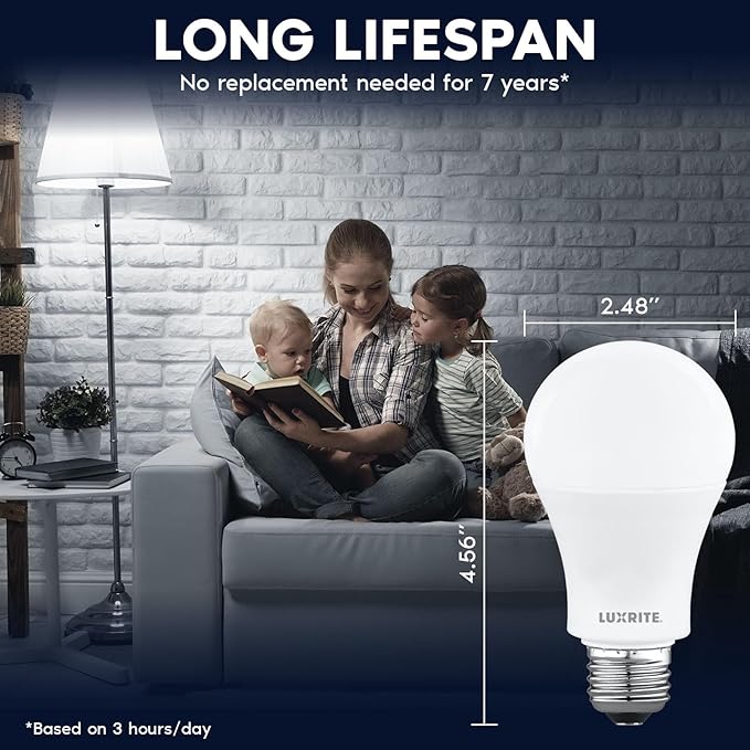 LUXRITE A19 LED Light Bulb 100 Watt Equivalent, 5000K Bright White, 1500LM, Non-Dimmable, Standard LED Light Bulbs, 12.5W, E26 Base, Enclosed Fixture Rated, Damp Rated, ETL Listed (8 Pack)