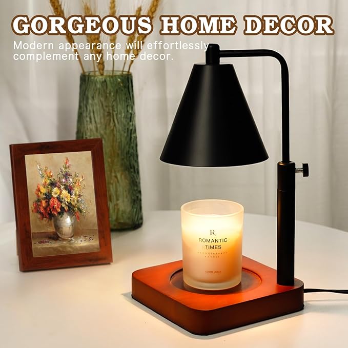 Modern Candle Warmer Lamp with Timer, Black Candle Lamp Warmer for Jar Candles, Birthday Gifts for Men, Dad, Women, Mom, Adjustable Metal Candle Lamp Dimmable, Vintage Home Decor, 2*35 Watt Bulb