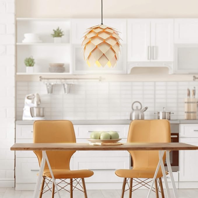 JONATHAN Y 11.75" Natural/Black 1-Light Wood Pendant Light, Organic Modern Scandinavian Artichoke Silhouette, Adjustable Height Ceiling Fixture, UL Listed, LED Bulb Included JYL6125A