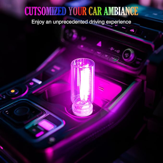 2PCS Mini Glass Bottle USB Light for Car, Touch Control, Plug-in USB Car Lights Interior Ambient Lights, DIY Mini Glass Neon Mood Lamp Retro Night Light for Party Festival Holiday Decoration, Purple