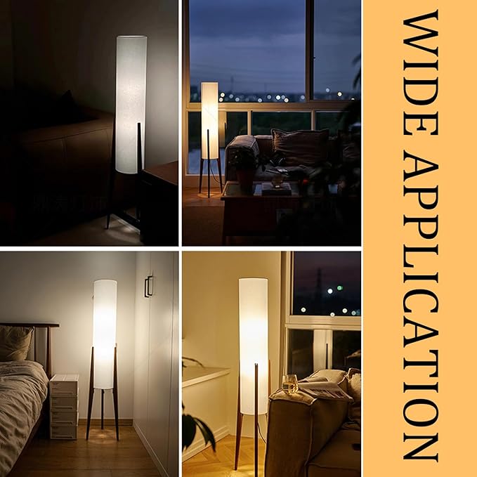 MIXL-Walnut Wood Finish Tripod Floor Lamp,Cylinder Shade Tall Standing Lamp,Rustic Living Room Floor Lamp,Vintage Style Standing Light for Bedroom Office